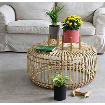 TABOR TOOLS Ceramic Planters Including Natural Bamboo Stand, Modern Decor Table Top Planter. YG608A. (Medium, Grey Mauve Matte)