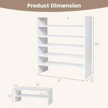 Giantex 3-in-1 Vertical Shoe Rack, 6-Tier Free Standing Shoe Storage Organizer w/Stackable Design for 18 Pairs, 31 Inch Wide Wood Shoe Shelf for Closet, Entryway, Living Room, Office, White