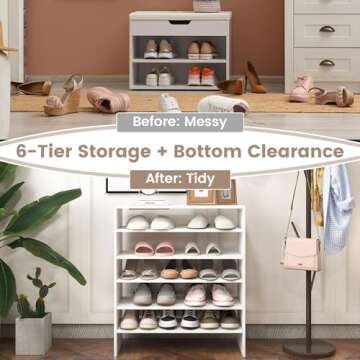 Giantex 3-in-1 Vertical Shoe Rack, 6-Tier Free Standing Shoe Storage Organizer w/Stackable Design for 18 Pairs, 31 Inch Wide Wood Shoe Shelf for Closet, Entryway, Living Room, Office, White