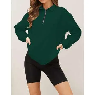 SAFRISIOR Women’s Oversized Half Zip Sweatshirt Drop Shoulder Long Sleeves Collar Quarter 1/4 Zipper Pullover