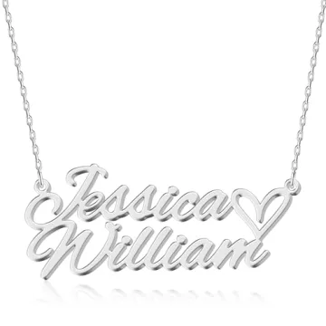 Personalized Double Name Necklace with Heart - Custom 925 Sterling Silver/316L Stainless Steel, for ...