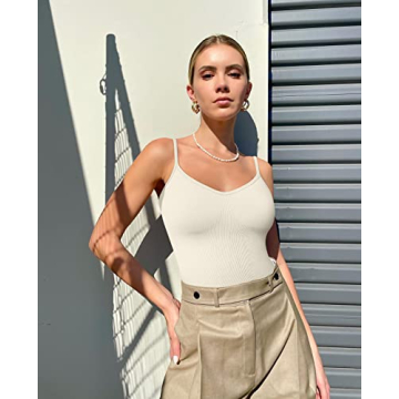 OQQ Women's 3 Piece Sexy Ribbed Bodysuit in Black Tea Leaf Beige