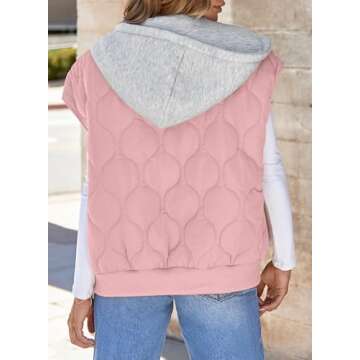 EVALESS Quilted Puffer Vests for Women 2024 Fall Winter Trendy Fashion Casual Sleeveless Vests with Pockets Pink Medium