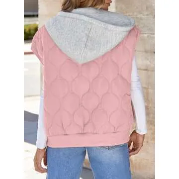 EVALESS Quilted Puffer Vests for Women 2024 Fall Winter Trendy Fashion Casual Sleeveless Vests with Pockets Pink Medium