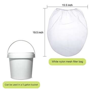 Paint Strainer Bags White Fine Mesh Filters Bag Bucket Elastic Opening Strainer Bags Hydroponic Paint Filter Bag for Paint Gardening (5 Pieces, 5 Gallon)