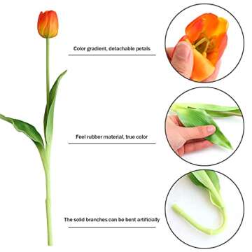 DAYHAP 10pcs Real Touch Artificial Faux Tulips Flowers