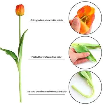 DAYHAP 10pcs Real Touch Artificial Faux Tulips Flowers