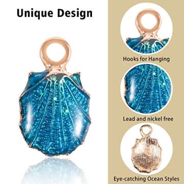 QXUJI 30PCS Metal Starfish Shell Conch Charms for Jewelry Making, Alloy Ocean Enamel Pendant Charms, for Necklace Bracelet Earring DIY Jewelry Making Accessories, 15 Styles