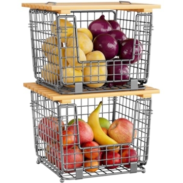 GGIU Wire Storage Basket For Kitchen Pantry: Silver Stackable Kitchen Counter Basket Wire Organizing...