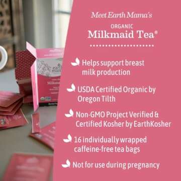 Earth Mama Organic Milkmaid® Tea | Lactation Support Herbal Tea Bags for Breastfeeding, Decaf Lactation Supplement for Increased Breast Milk Production, With Milk Thistle & Fenugreek (16 Count)