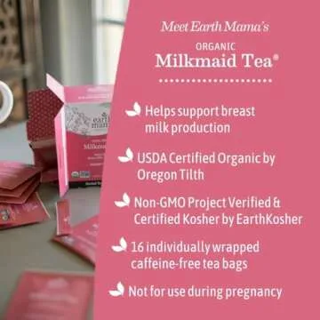 Earth Mama Organic Milkmaid® Tea | Lactation Support Herbal Tea Bags for Breastfeeding, Decaf Lactation Supplement for Increased Breast Milk Production, With Milk Thistle & Fenugreek (16 Count)