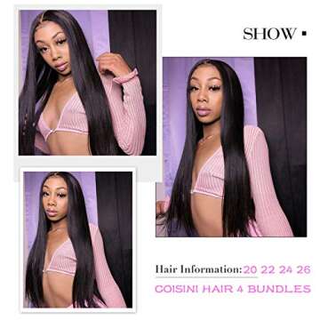 COISINI Straight Hair 4 Bundles 20-22-24-26Inch Brazilian Human Hair Bundles 9A Unprocessed Wet And Wavy Human Hair Extensions Hair Weave Natural Color