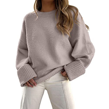 ANRABESS Women's Oversized Fuzzy Knit Sweater - Cozy Fall Pullover Top