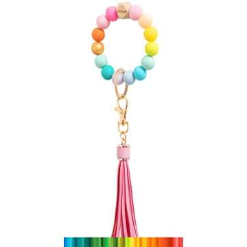 GIFTPRAMD Silicone Key Ring Bracelet Wristlet Keychain for Women, Silicone Bead Bracelet for Bangle ...