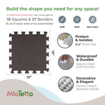 MioTetto 18 (2 for Free) Tiles of Soft Non-Toxic Baby Play Mat, EVA Foam Jigsaw Puzzle Play Mat, Interlocking Squares for Babies, Toddlers & Kids Gym, Nursery, Playroom, 16 Sq Ft