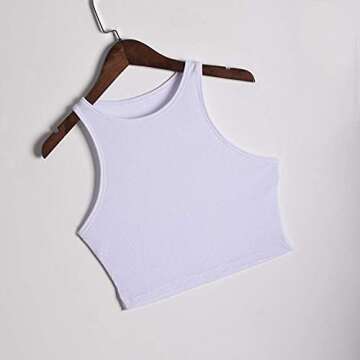 Workout Crop Tank Tops for Women, White Basic Cutoff Top for Girls(White-S)