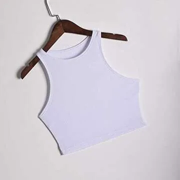 Workout Crop Tank Tops for Women, White Basic Cutoff Top for Girls(White-S)