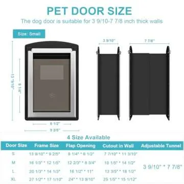 ClawJaw Cat Door for Exterior Wall, Metal Frame and Telescopic Tunnel Pet Door, Double Magnetic Flaps Cat Door and Dog Door, Easy to Install, Black (Pets Up to 22 Lb)-Small