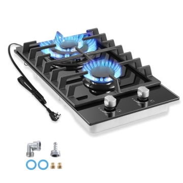 Amzgachfktch Gas Cooktop 2 Burner Propane Cooktop, 12 Inch Gas Stove Top with Thermocouple Protectio...