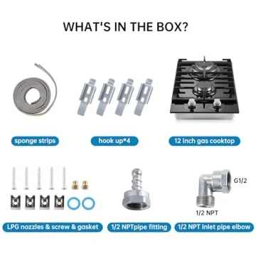 Amzgachfktch Gas Cooktop 2 Burner Propane Cooktop, 12 Inch Gas Stove Top with Thermocouple Protection, LPG/NG Dual Fuel Built-in Tempered Glass Gas Stove for Apartment, Indoor, RV