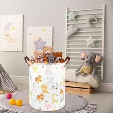 FXOCSHE Kids Laundry Basket,Nursery Baby Hamper for Storage Bin Toy Bins Gift,Collapsible Baby Clothes Laundry Hamper,Toy Organizer,Home Decor(Colorful animal )