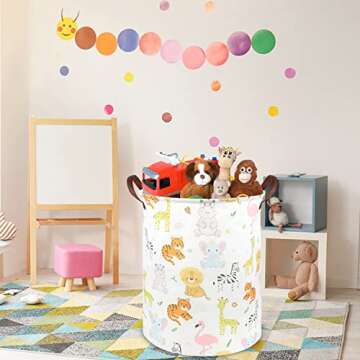 FXOCSHE Kids Laundry Basket,Nursery Baby Hamper for Storage Bin Toy Bins Gift,Collapsible Baby Clothes Laundry Hamper,Toy Organizer,Home Decor(Colorful animal )