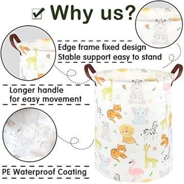 FXOCSHE Kids Laundry Basket,Nursery Baby Hamper for Storage Bin Toy Bins Gift,Collapsible Baby Clothes Laundry Hamper,Toy Organizer,Home Decor(Colorful animal )