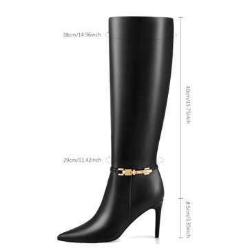 Adrizzlein Black Knee High Boots Women Pointed Toe Stiletto Tall Boots Sexy High Heel Long Boots Fashion Dress Shoes With Side Zipper Black Size 6.5