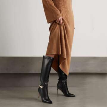 Adrizzlein Black Knee High Boots Women Pointed Toe Stiletto Tall Boots Sexy High Heel Long Boots Fashion Dress Shoes With Side Zipper Black Size 6.5