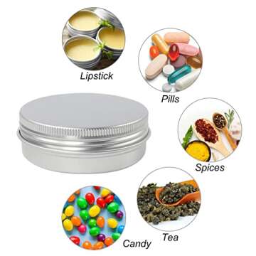 YESTOO 4 Pack Aluminum Empty Round Tins Refillable Container, Silver Metal Candle Tins with Screw Lid for Storing Spices, Candies, Lip Balm, Candles Silver
