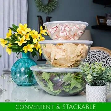 PLASTICPRO Disposable 48 Ounce Round Crystal Clear Plastic Serving Bowls With Lids, Party Snack or Salad Bowl, Chip Bowls, Snack Bowls, Candy Dish, Salad Container Pack of 2