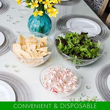 PLASTICPRO Disposable 48 Ounce Round Crystal Clear Plastic Serving Bowls With Lids, Party Snack or Salad Bowl, Chip Bowls, Snack Bowls, Candy Dish, Salad Container Pack of 2