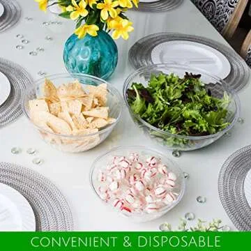 PLASTICPRO Disposable 48 Ounce Round Crystal Clear Plastic Serving Bowls With Lids, Party Snack or Salad Bowl, Chip Bowls, Snack Bowls, Candy Dish, Salad Container Pack of 2