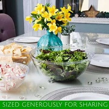 PLASTICPRO Disposable 48 Ounce Round Crystal Clear Plastic Serving Bowls With Lids, Party Snack or Salad Bowl, Chip Bowls, Snack Bowls, Candy Dish, Salad Container Pack of 2