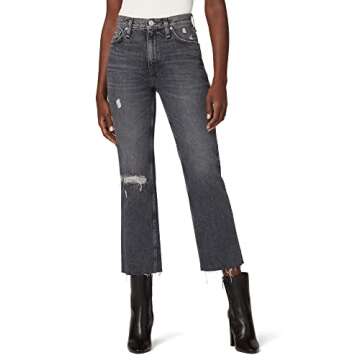 High Rise Cropped Straight Leg Jeans for Women