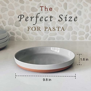 Mora Ceramic Flat Pasta Bowl Set of 4 in Grey - Microwave Safe