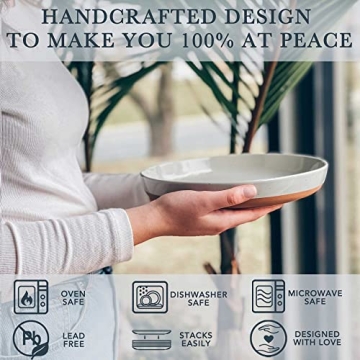 Mora Ceramic Flat Pasta Bowl Set of 4 in Grey - Microwave Safe