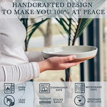 Mora Ceramic Flat Pasta Bowl Set of 4 in Grey - Microwave Safe