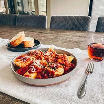 Mora Ceramic Flat Pasta Bowl Set of 4 in Grey - Microwave Safe