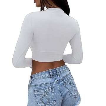Abardsion Women's Sexy Long Sleeve Crop Top 2024 Crew Neck Basic Fitted Tight Cropped T Shirts(White...