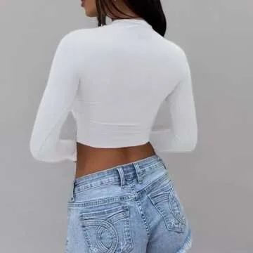 Abardsion Women's Sexy Long Sleeve Crop Top 2024 Crew Neck Basic Fitted Tight Cropped T Shirts(White, S)
