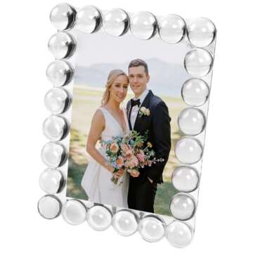 SAAEH SWWH 5x7 Clear Bubble Crystal Picture Frame,with 24 Crystal-Ball,Crystal Standing Photo Frame,Exquisite Desk Craft,Vertical Display,for Office and Home