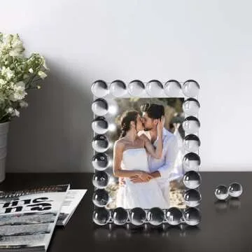 SAAEH SWWH 5x7 Clear Bubble Crystal Picture Frame,with 24 Crystal-Ball,Crystal Standing Photo Frame,Exquisite Desk Craft,Vertical Display,for Office and Home