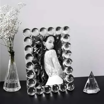 SAAEH SWWH 5x7 Clear Bubble Crystal Picture Frame,with 24 Crystal-Ball,Crystal Standing Photo Frame,Exquisite Desk Craft,Vertical Display,for Office and Home