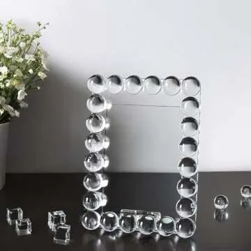 SAAEH SWWH 5x7 Clear Bubble Crystal Picture Frame,with 24 Crystal-Ball,Crystal Standing Photo Frame,Exquisite Desk Craft,Vertical Display,for Office and Home