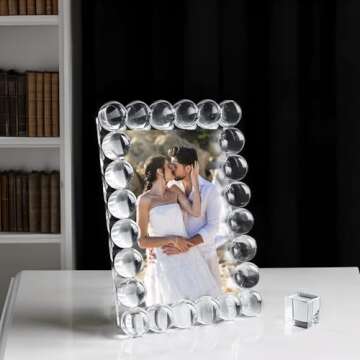 SAAEH SWWH 5x7 Clear Bubble Crystal Picture Frame,with 24 Crystal-Ball,Crystal Standing Photo Frame,Exquisite Desk Craft,Vertical Display,for Office and Home