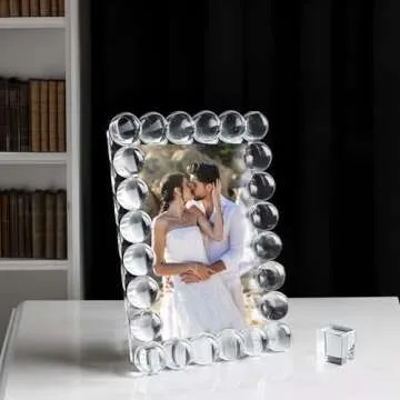 SAAEH SWWH 5x7 Clear Bubble Crystal Picture Frame,with 24 Crystal-Ball,Crystal Standing Photo Frame,Exquisite Desk Craft,Vertical Display,for Office and Home