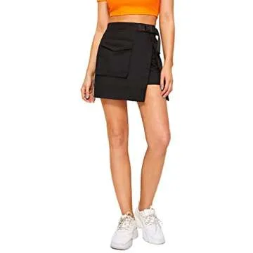 WDIRARA Women's Cargo Skirt Asymmetrical High Waist Wrap