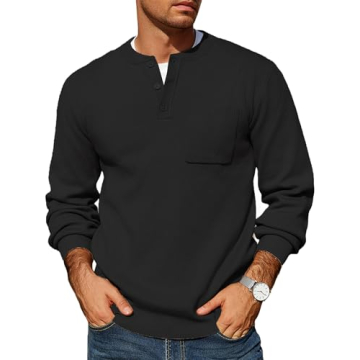 COOFNADY Men's Knitted Sweater - Button Up Henley Neck Casual Pullover