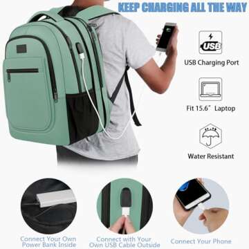 MATEIN Laptop Backpack for Women, Expandable 15.6 inch with USB Charging Port, Anti Theft Travel School Backpack, Water Resistant College Bookbag for Computer Bag Gifts for Men Women, Cyan